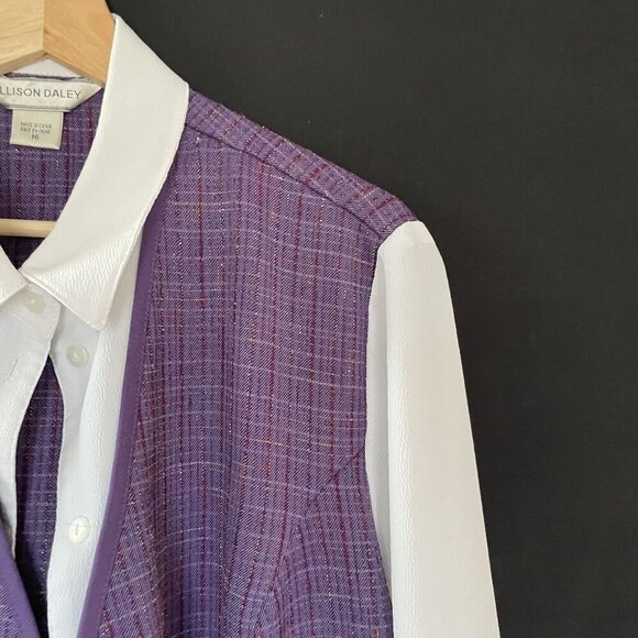Allison Daley purple white vintage schoolgirl preppy button down top women's 16 - Picture 2 of 9